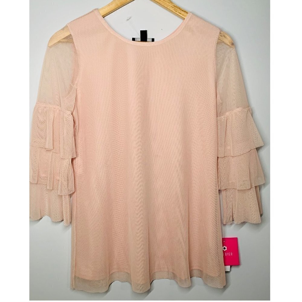 Amy Byer Girls Cream Top Tiered Ruffle Sleeves XL